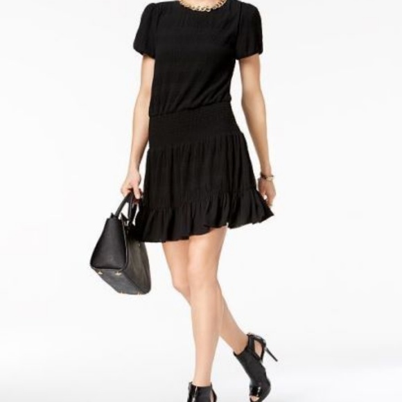 Michael Kors Dresses & Skirts - Chiffon Black Dress Short Puffed Sleeve Crew Neck